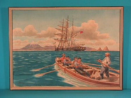 Painting of Barrett & crew on row boat